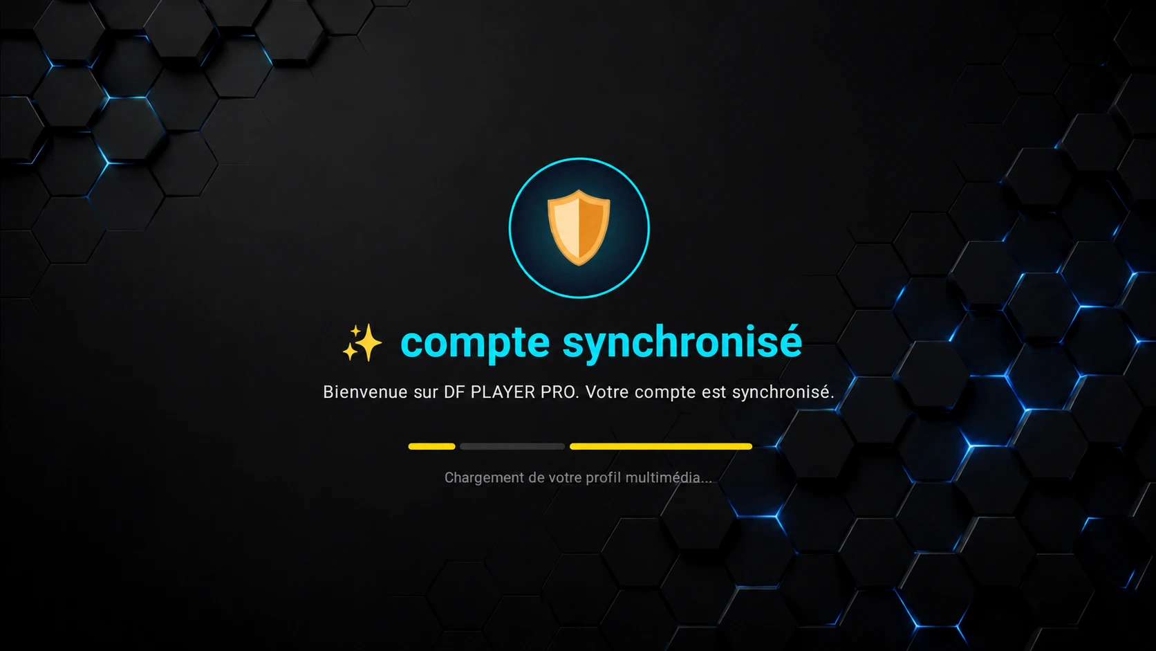 DF PLAYER PRO sur téléphone Android en orientation horizontale — appareil activé avec succès