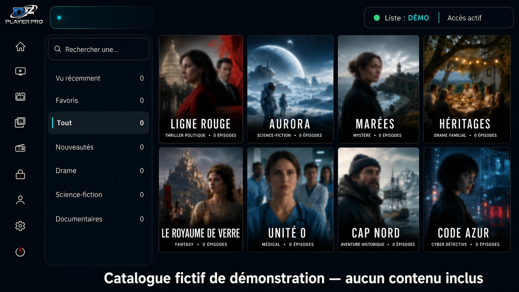 Interface Séries de DF PLAYER PRO affichée dans la section Fonctionnalités